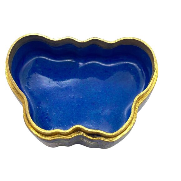 Cloisonne Butterfly pill box trinket box small white blue floral Enamel - Picture 8 of 10